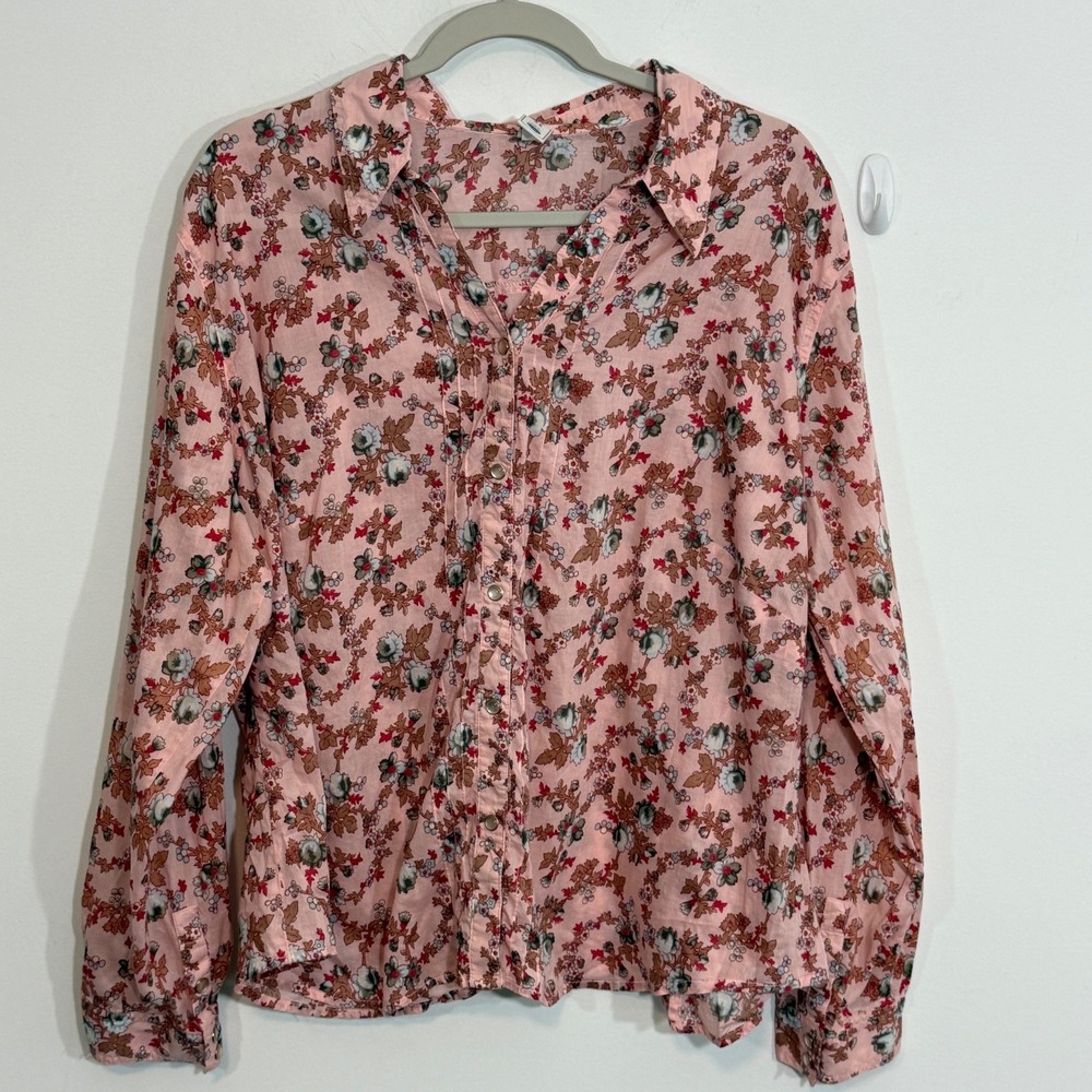 Old Navy Womens Shirt 3X Pink Ditzy Floral Long Sleeve Cottagecore Button Up